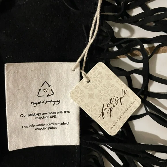 Free People (New With Tags) Suede Fringe Black Crossbody Bag - Picture 5 of 6